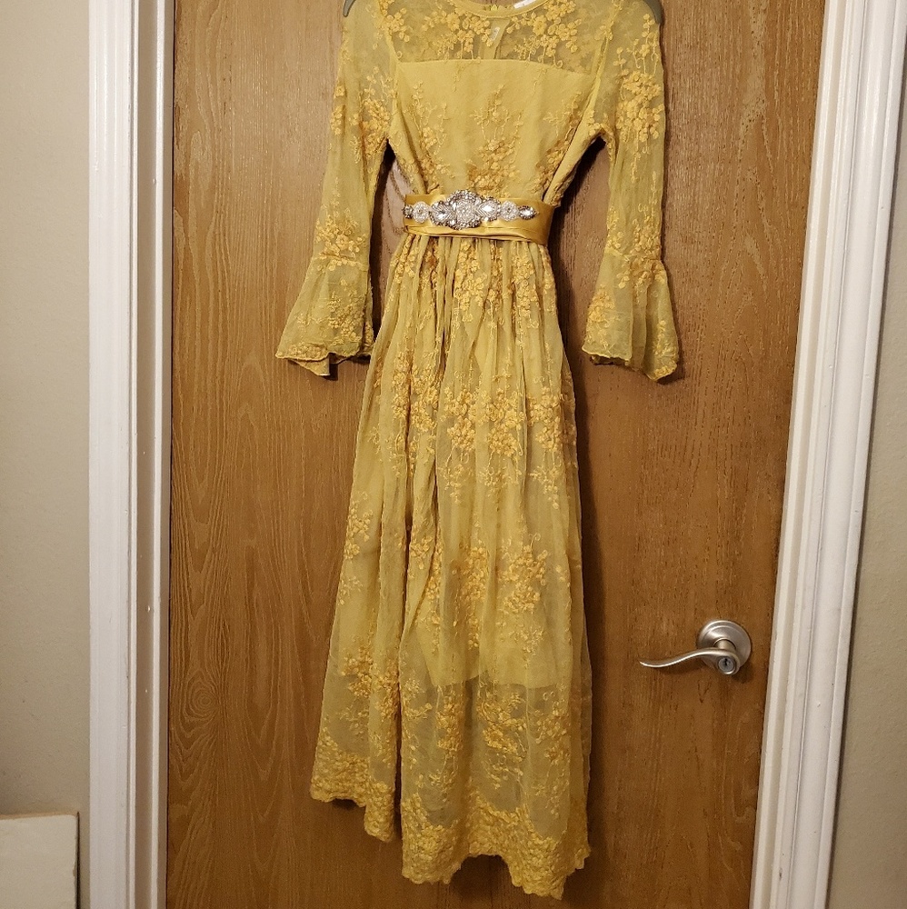 Little girls sunflower yellow lace dress and sweat